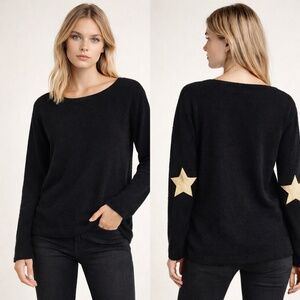Zadig & Voltaire Black Cashmere Star Elbow Patch Sweater Small